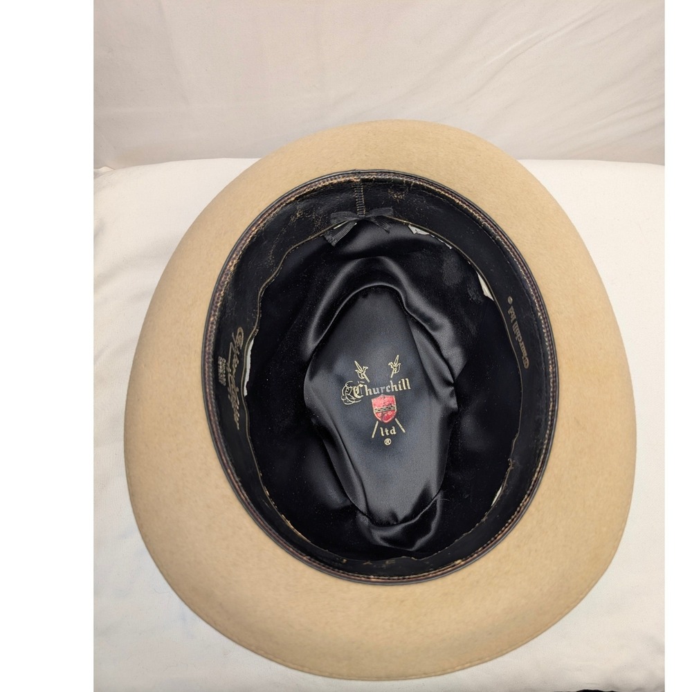 Vintage Capper &‎ Capper Churchill Ltd Fedora Hat Mens Tan Beige Feather Detail - Picture 6 of 13